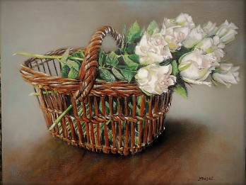 Roses Blanches au Panier 40x50; Huile